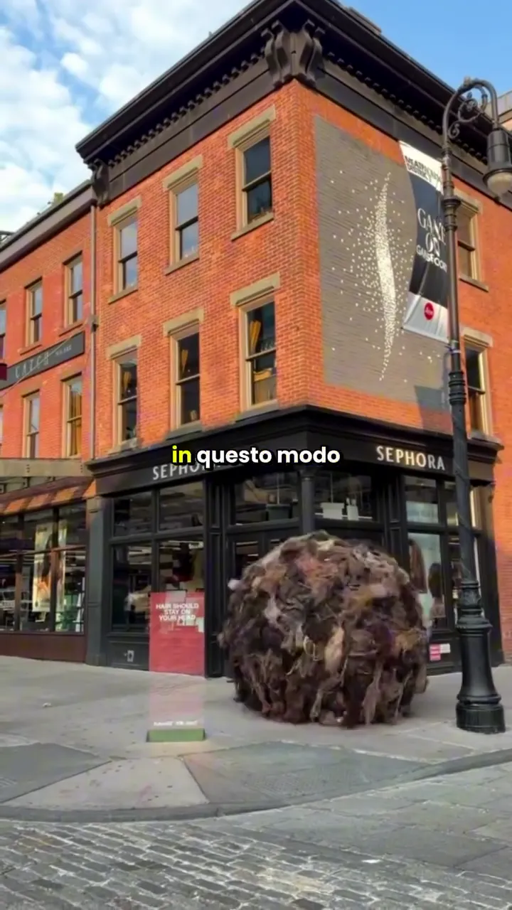 La palla di capelli Tumblehair di K18 davanti a Sephora, a New York
